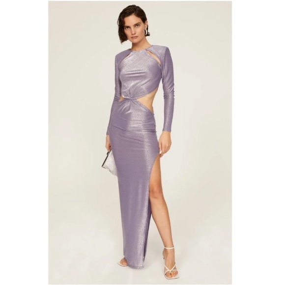 Bronx and Banco Amara Cut-Out Slit Gown Maxi Dress Formal Metallic Purple 12 - Picture 14 of 14